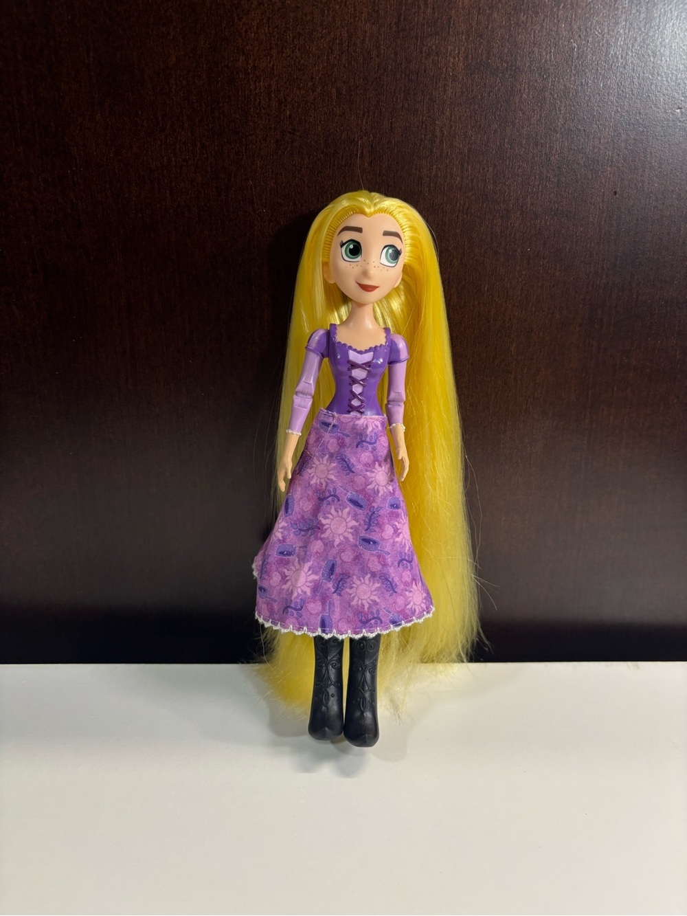 Disney Rapunzel Doll in Purple Floral Dress with Yellow Hair